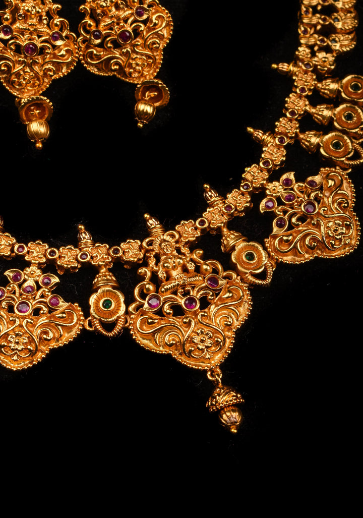 Jadau Lakshmi With Floral Vines Necklace set | Shobitam Jewelry