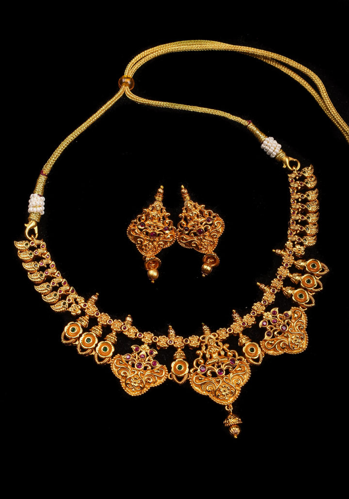 Jadau Lakshmi With Floral Vines Necklace set | Shobitam Jewelry