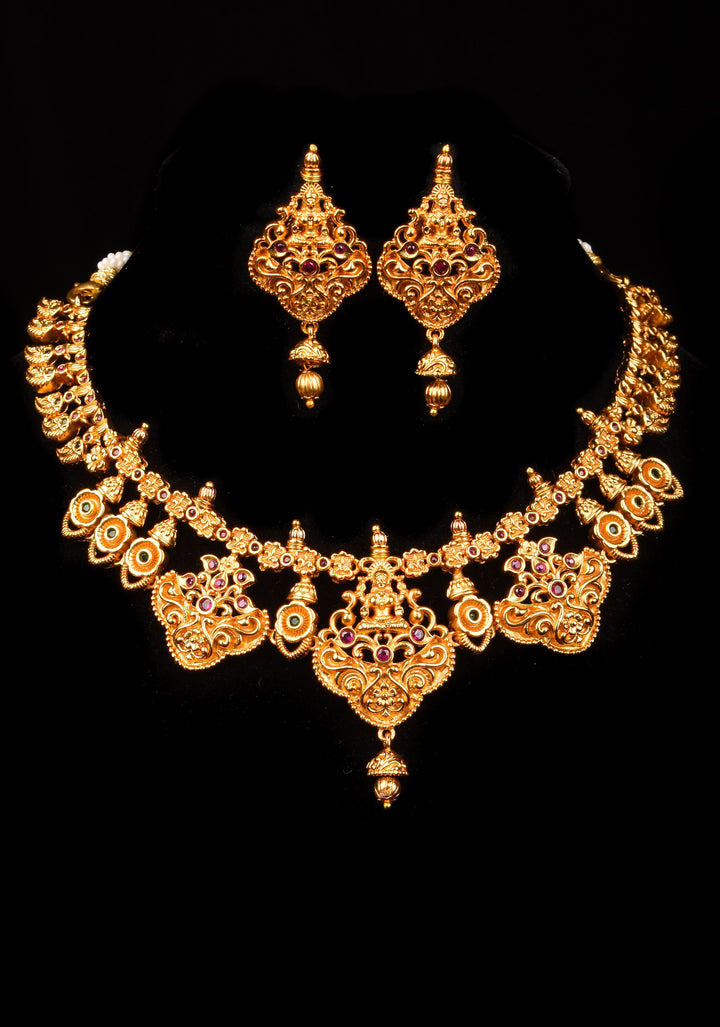 Jadau Lakshmi With Floral Vines Necklace set | Shobitam Jewelry