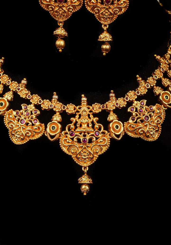 Jadau Lakshmi With Floral Vines Necklace set | Shobitam Jewelry