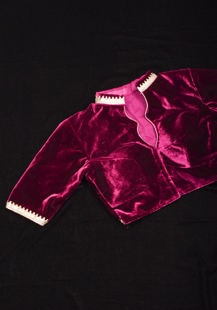Purple Velvet Blouse with Double Keyhole Neck, back cutout and Gota Patti Detailing