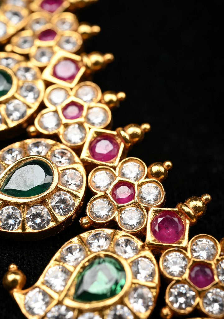 925 Silver Stone Studded Mango necklace with Pendent, 24 Kt Gold plated