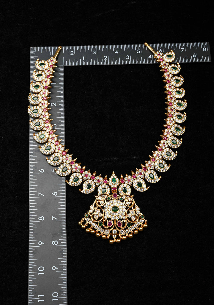 925 Silver Stone Studded Mango necklace with Pendent, 24 Kt Gold plated