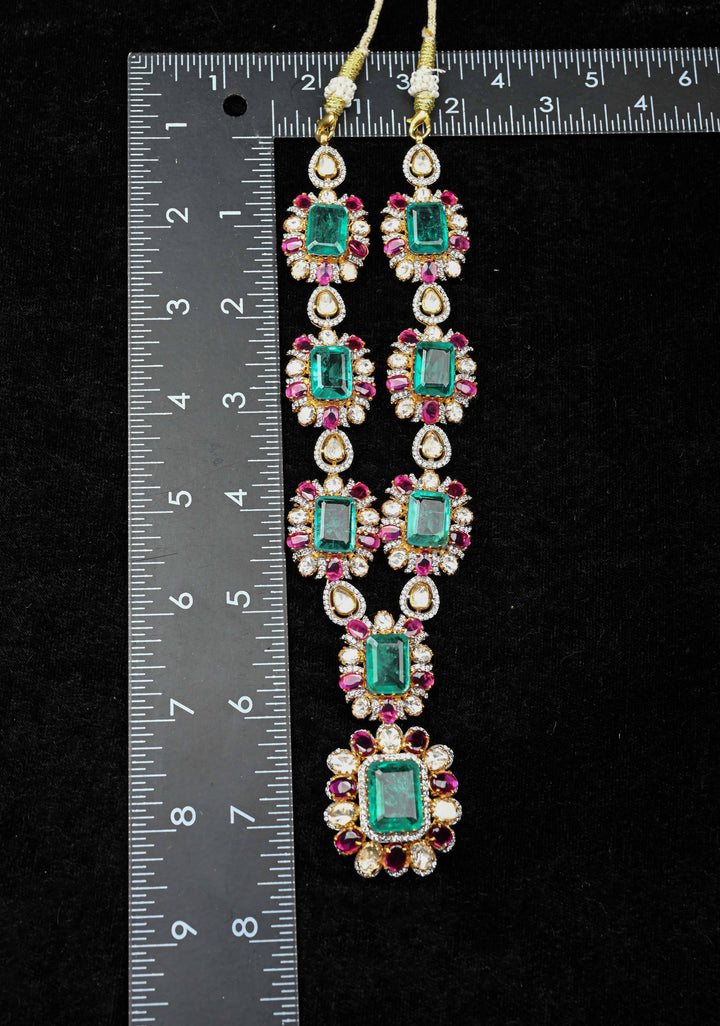 Pure 92.5 silver Green pink and white Victorian Short Necklace Set