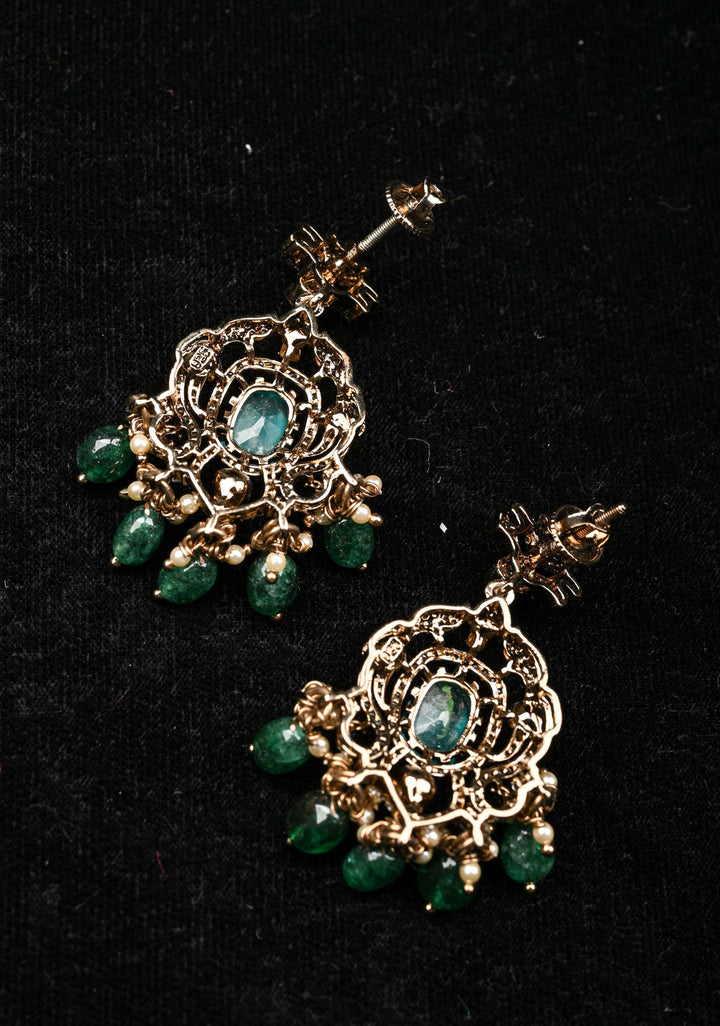 92.5 Silver 24 Ct Gold plated Victorian Earrings with Teal Stones