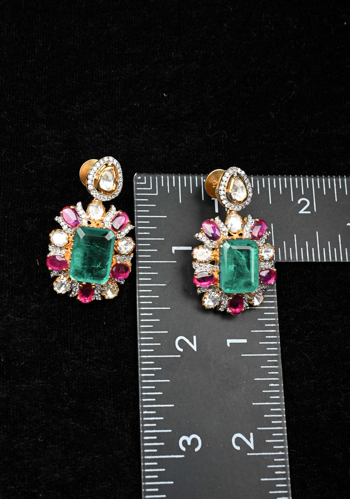 Pure 92.5 silver Green pink and white Victorian Short Necklace Set