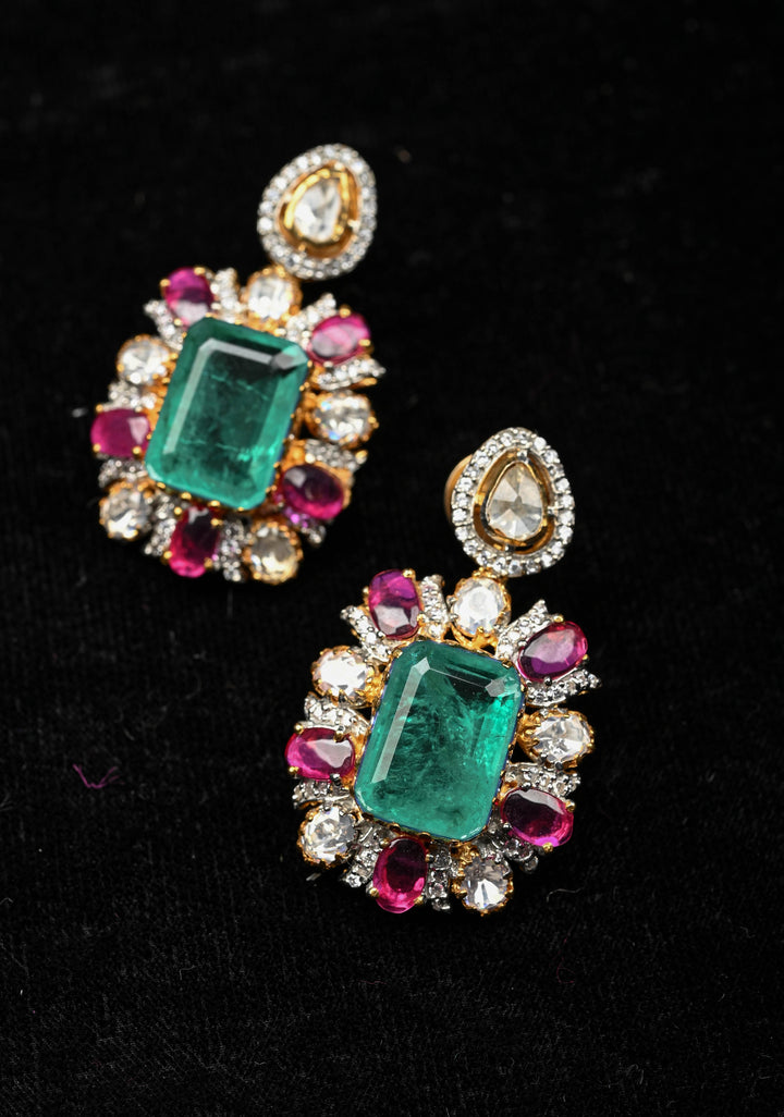 Pure 92.5 silver Green pink and white Victorian Short Necklace Set