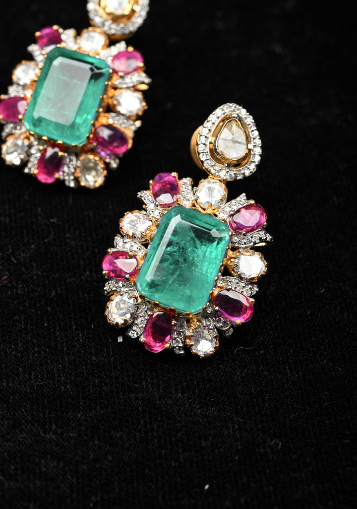 Pure 92.5 silver Green pink and white Victorian Short Necklace Set