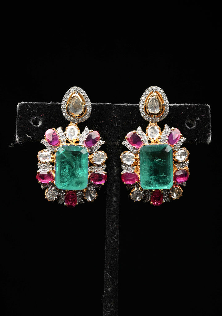 Pure 92.5 silver Green pink and white Victorian Short Necklace Set