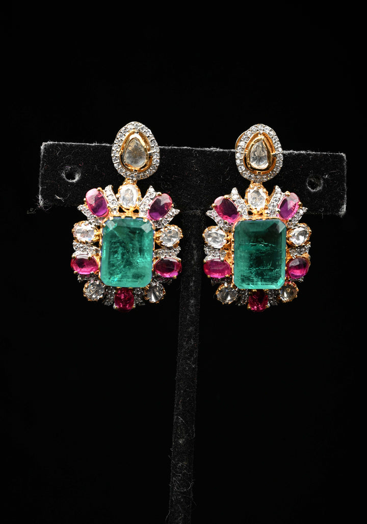 Pure 92.5 silver Green pink and white Victorian Short Necklace Set