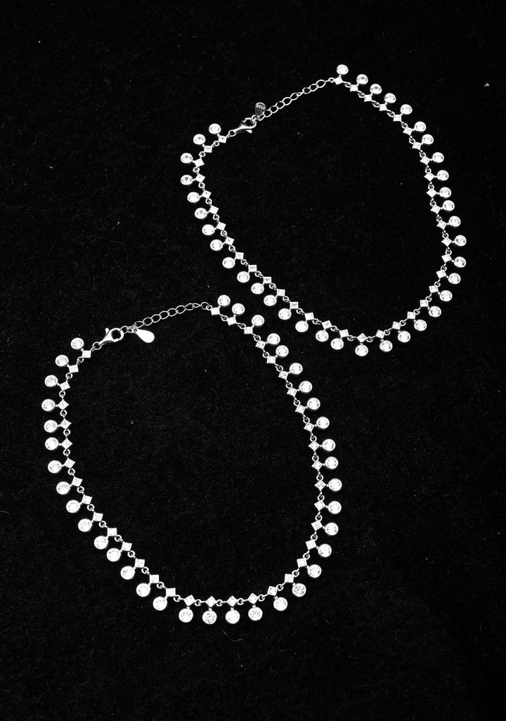 92.5 Silver Anklets with white CZ Stones