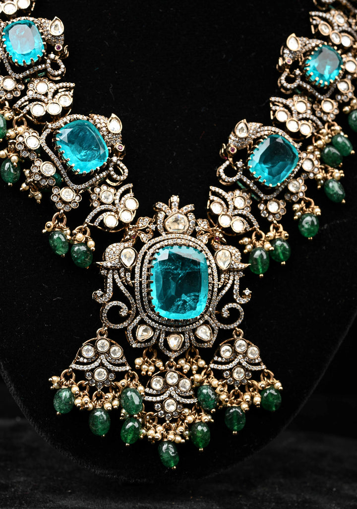 92.5 silver Victorian Short Necklace with Teal Stones