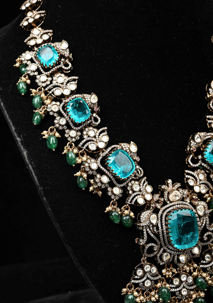 92.5 silver Victorian Short Necklace with Teal Stones