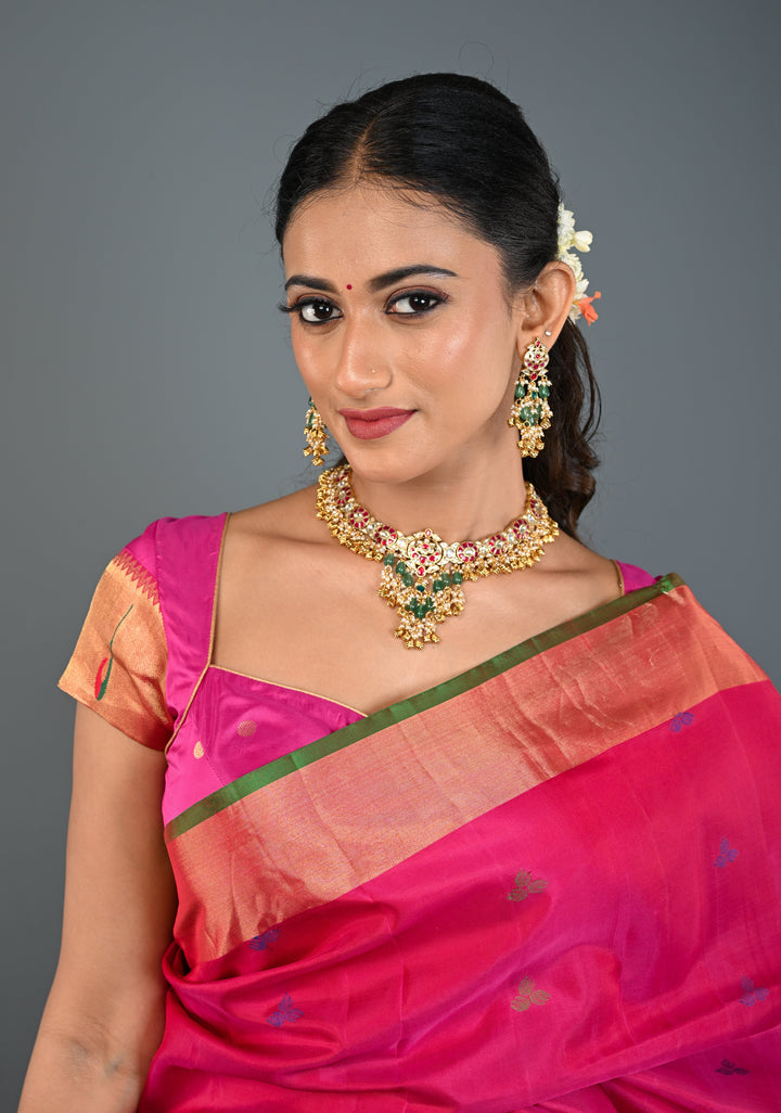 Ahmedabadi Jadau Kundan Necklace Set with Dangling beads