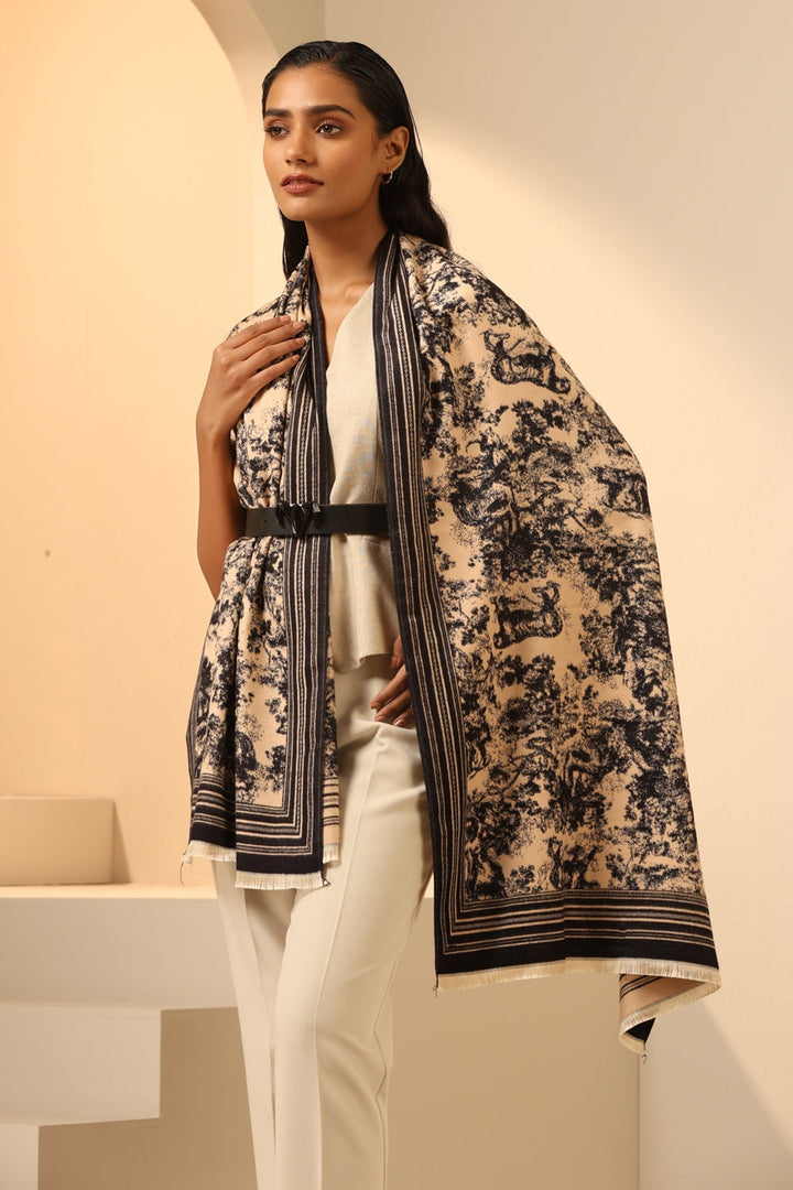 Cream and Black Vegan Cashmere Stole