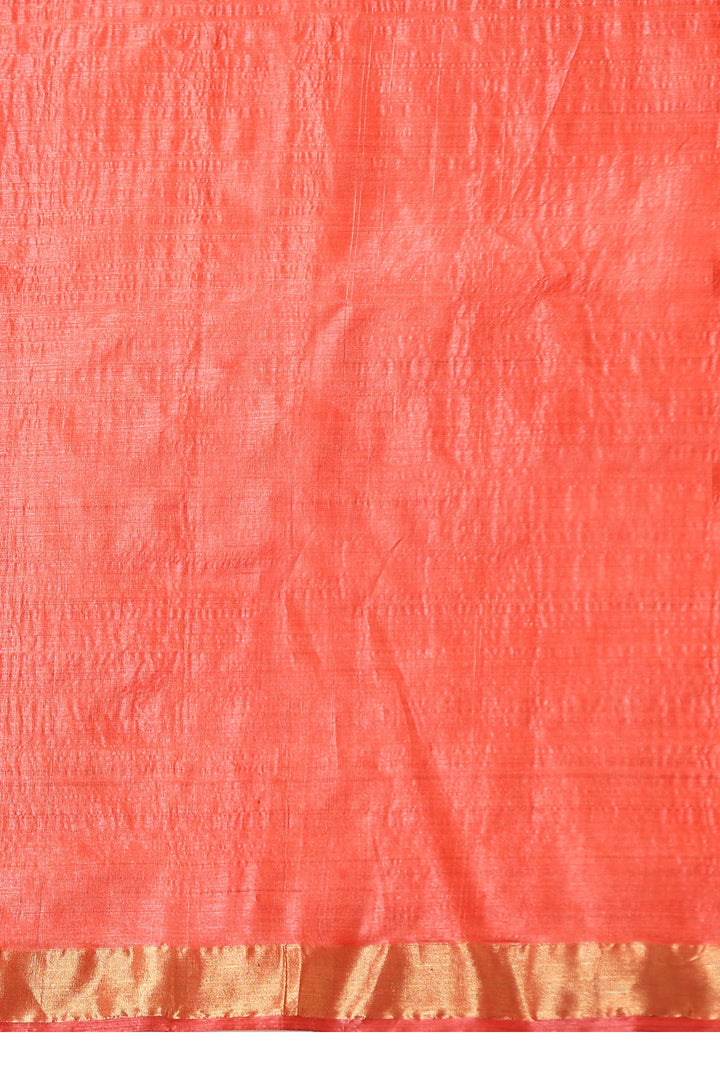 Red Handwoven Pure Chattisgarhi Kosa silk saree with lotus design muted zari stripes| SILK MARK CERTIFIED