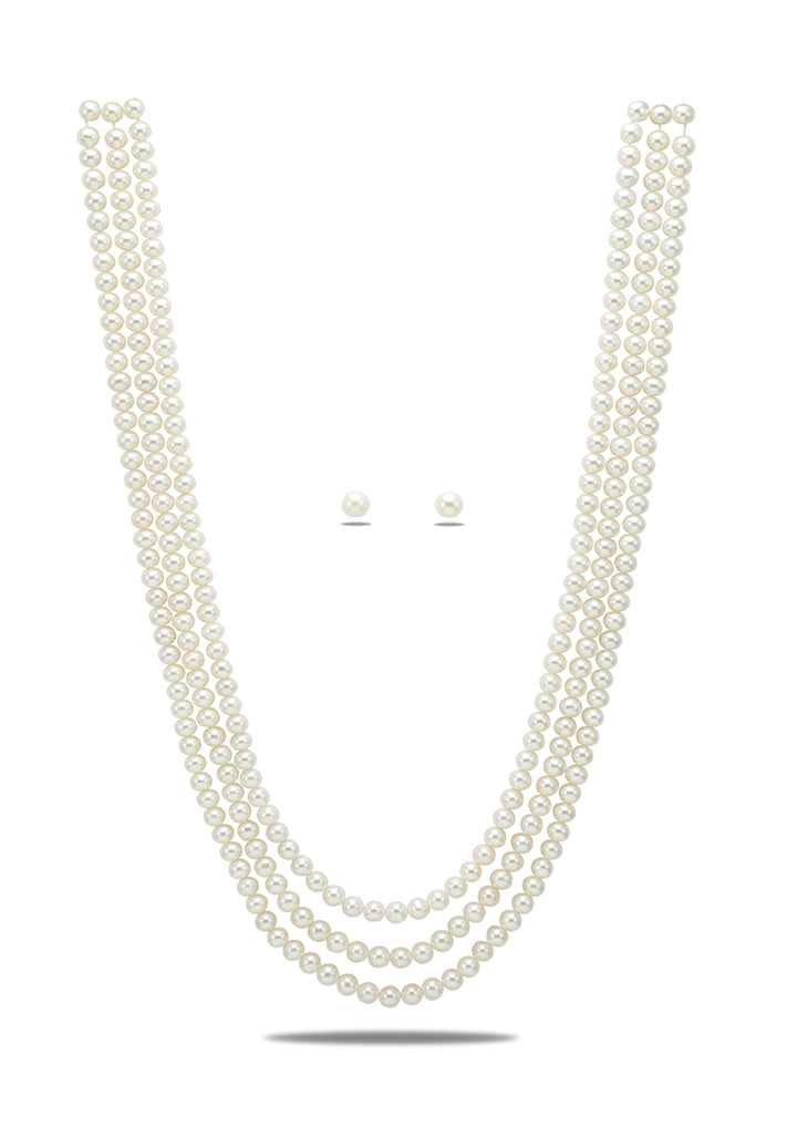 24" 3 strand Pearls necklace and earring Set