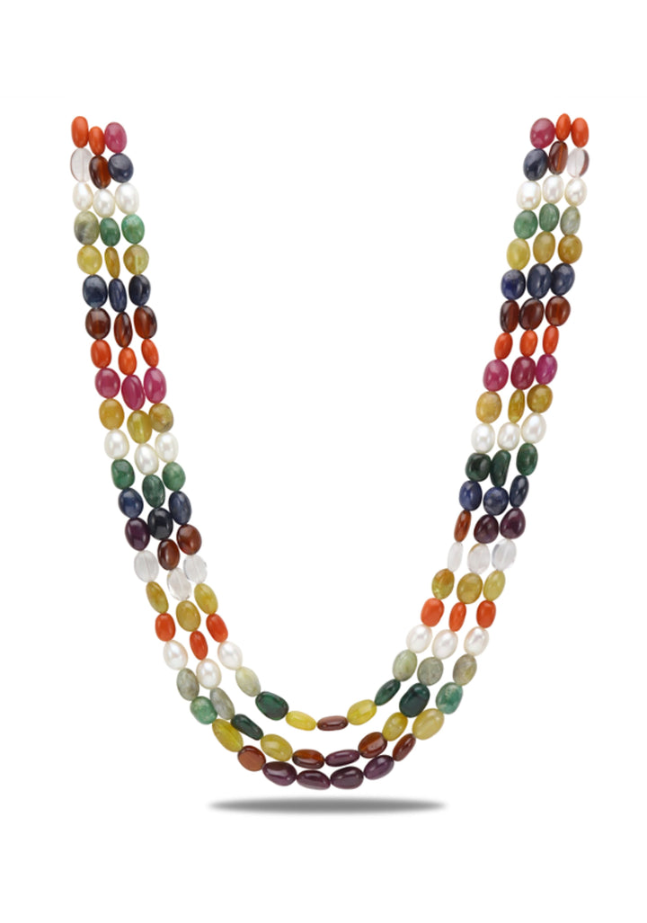 Navaratna 3 Strand Real gemstone necklace set