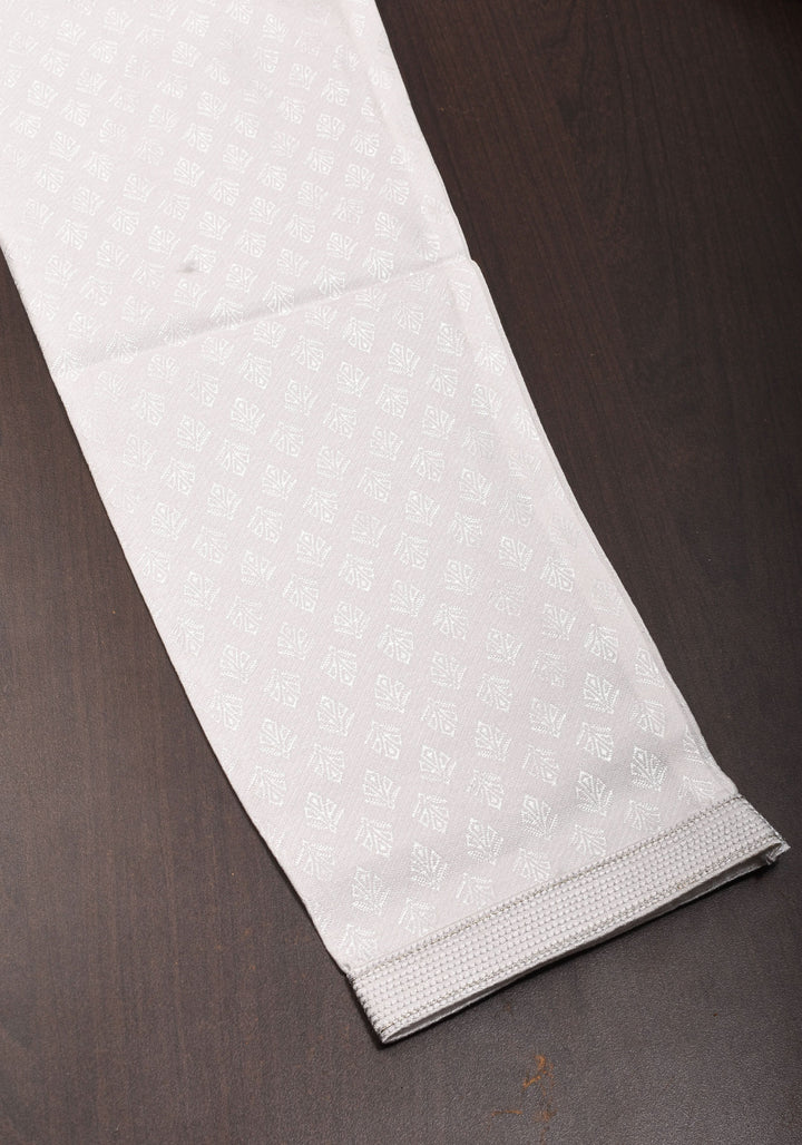 Self weave Kurta Pajama Set for Men in White, Multiple Size | Ethnic Menswear by Shobitam