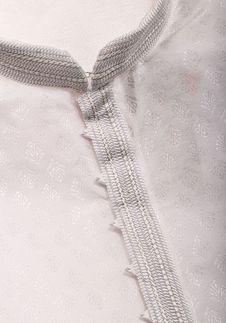 Self weave Kurta Pajama Set for Men in White, Multiple Size | Ethnic Menswear by Shobitam