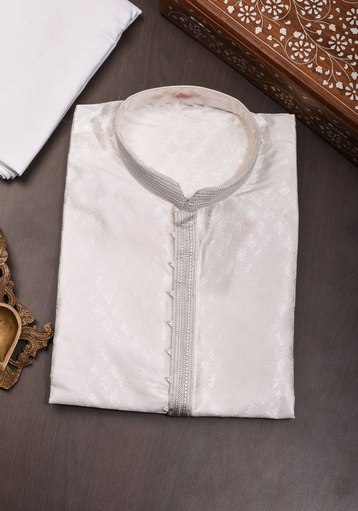 Self weave Kurta Pajama Set for Men in White, Multiple Size | Ethnic Menswear by Shobitam