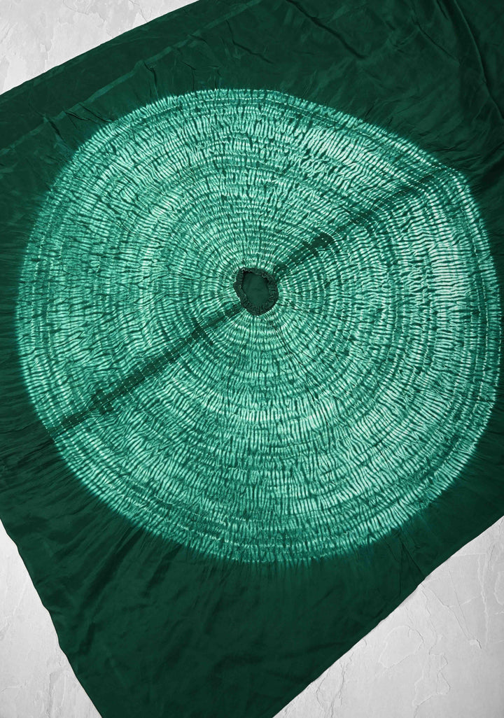Dark Teal Hand Shibori mandala Dye and bandhej design on Habutai silk Saree | SILK MARK CERTIFIED