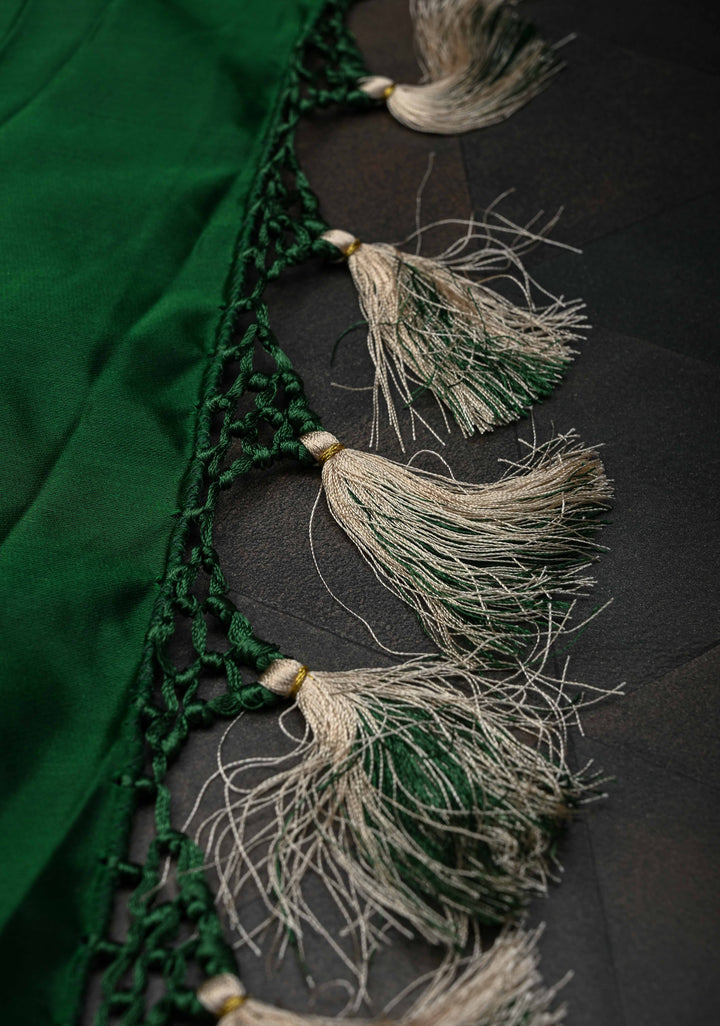 Bottle Green  Banarasi Semi Mashru Silk Saree with Floral Jaal and Zari Border