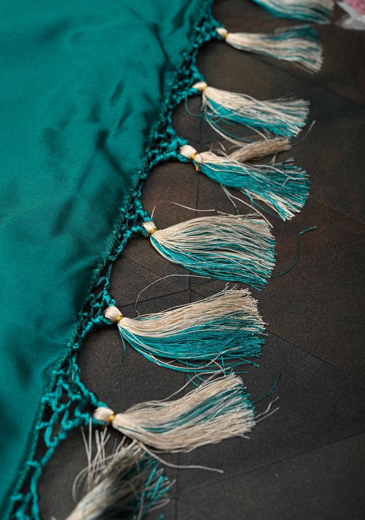 Rama Green  Banarasi Semi Mashru Silk Saree with Floral Zari Buttas and Zari border