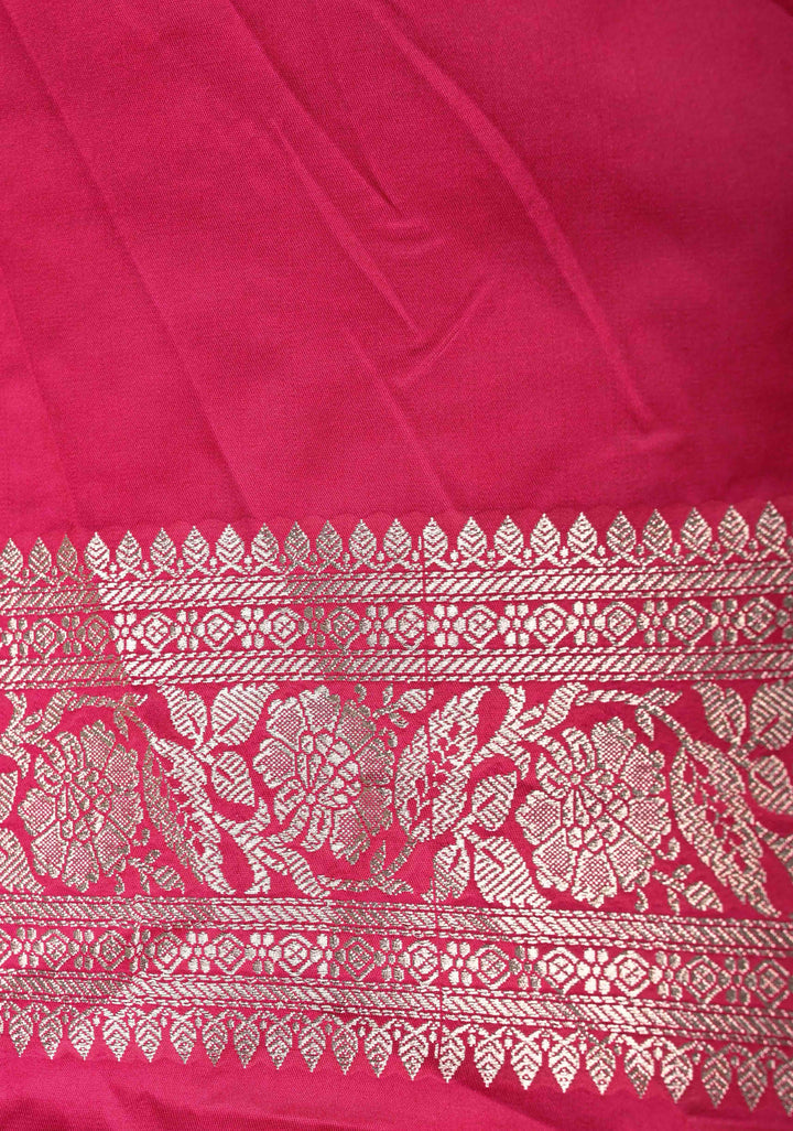 Raspberry Pink Banarasi Semi Mashru Silk Saree with Floral Leheri Jaal and Zari Border