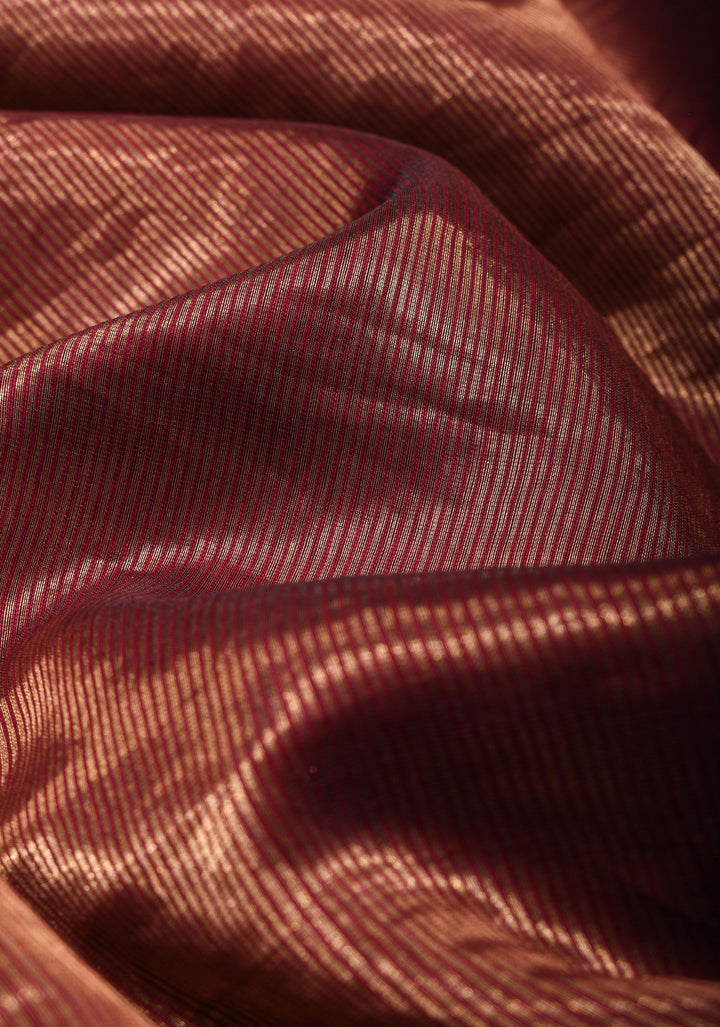 Exquisite Half and Half Maroon and Zari Tissue Maheshwari Silk Cotton Saree
