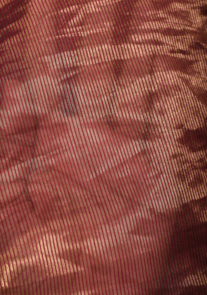 Exquisite Half and Half Maroon and Zari Tissue Maheshwari Silk Cotton Saree
