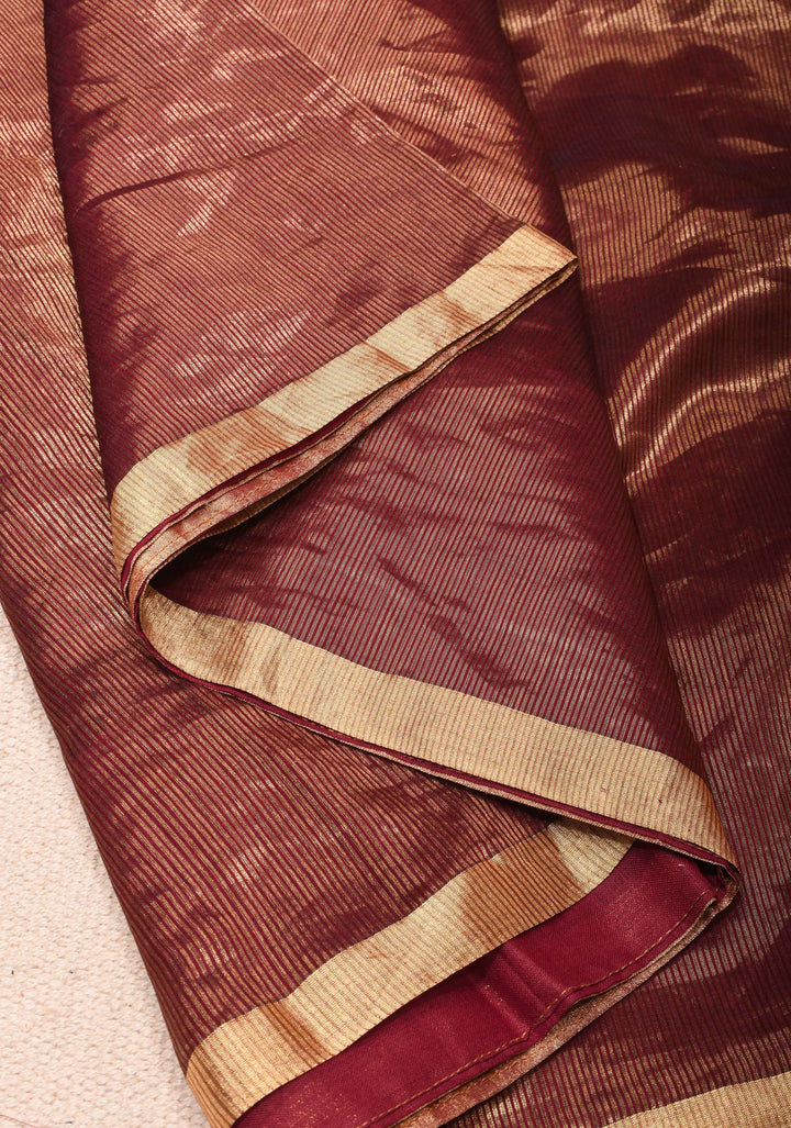 Exquisite Half and Half Maroon and Zari Tissue Maheshwari Silk Cotton Saree