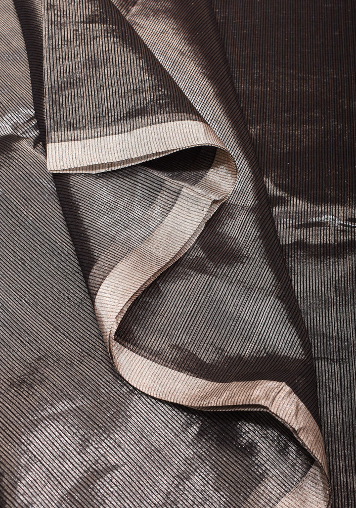 Half and Half Black and Silver Tissue Maheshwari Silk Cotton Saree