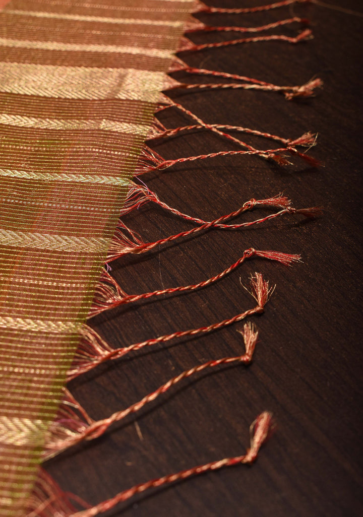 Graceful Olive Green Handwoven Maheshwari Silk Cotton Saree with Horizontal Stripes