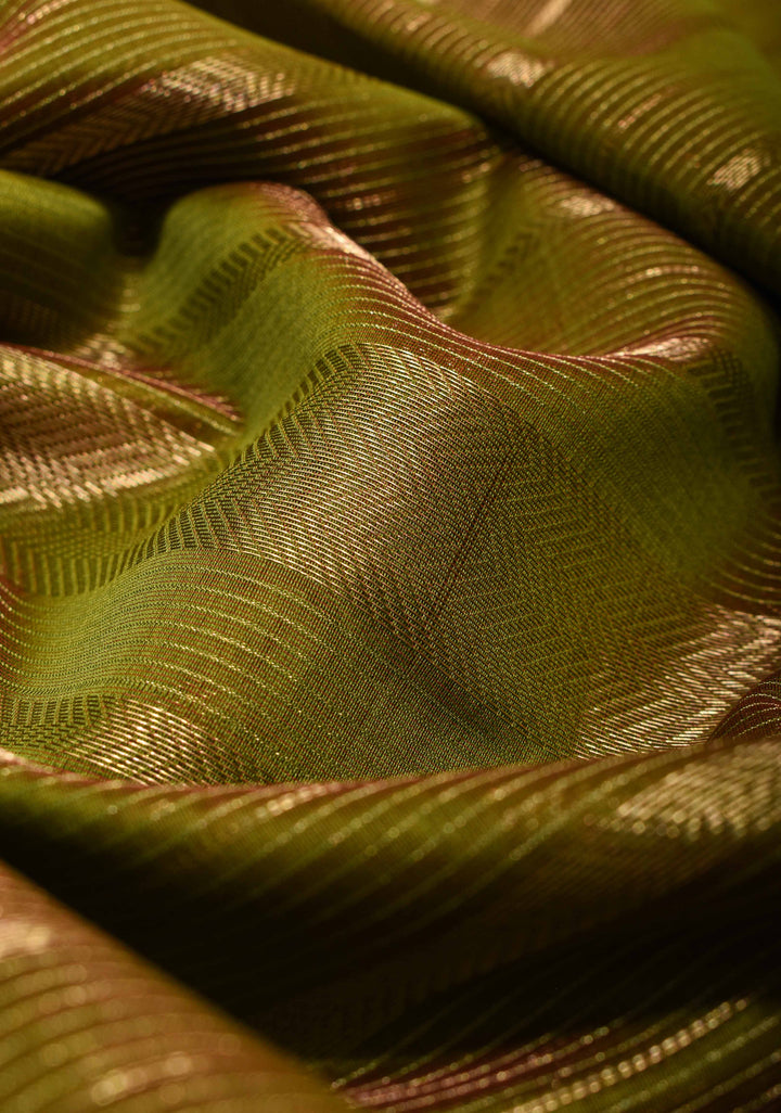 Graceful Olive Green Handwoven Maheshwari Silk Cotton Saree with Horizontal Stripes