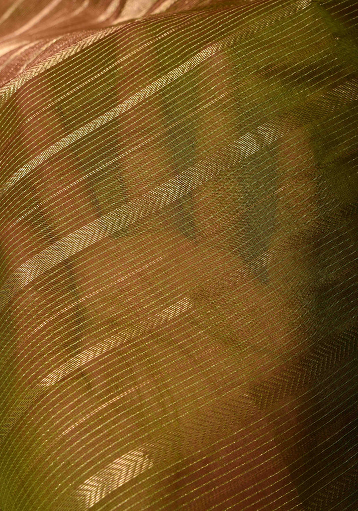 Graceful Olive Green Handwoven Maheshwari Silk Cotton Saree with Horizontal Stripes