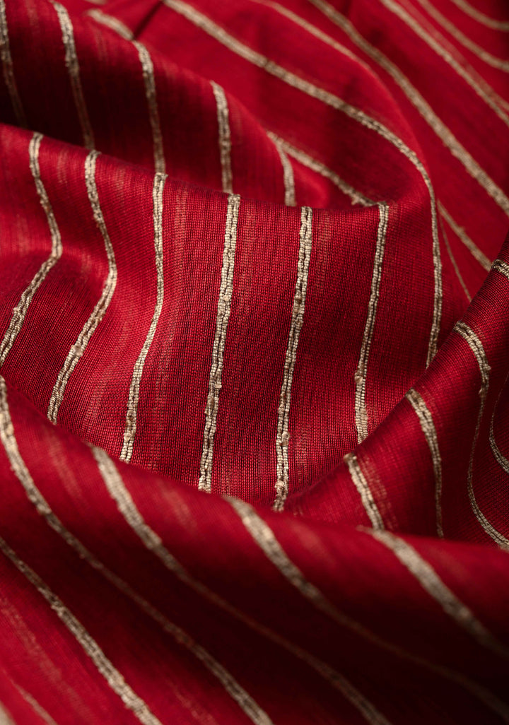 Maroon Handwoven Maheshwari Silk Cotton Saree with Vertical Stripes and Minimal Zari Borders