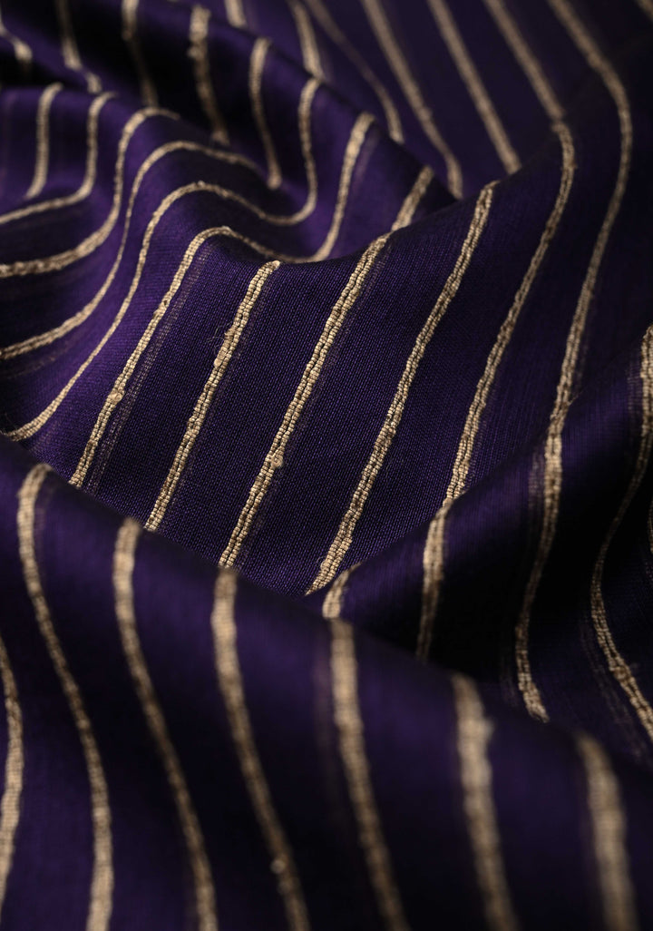 Ink Purple Handwoven Maheshwari Silk Cotton Saree with Vertical Stripes and Minimal Zari Borders