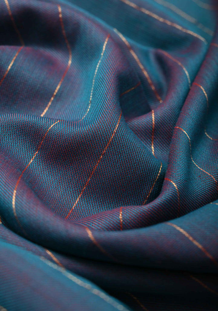 Peacock Blue-Maroon Reversible Maheshwari Mercerized Cotton Saree with Zari Stripes, No Blouse Piece