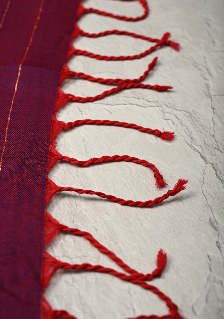 Purple-Maroon Reversible Maheshwari Mercerized Cotton Saree with Zari Stripes, No Blouse Piece