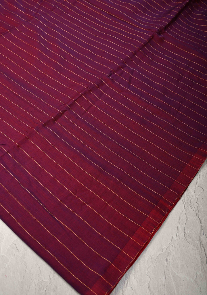 Purple-Maroon Reversible Maheshwari Mercerized Cotton Saree with Zari Stripes, No Blouse Piece