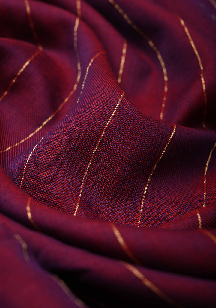 Purple-Maroon Reversible Maheshwari Mercerized Cotton Saree with Zari Stripes, No Blouse Piece