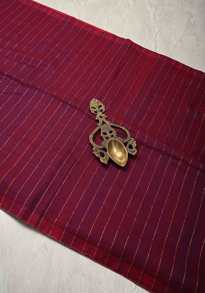 Purple-Maroon Reversible Maheshwari Mercerized Cotton Saree with Zari Stripes, No Blouse Piece