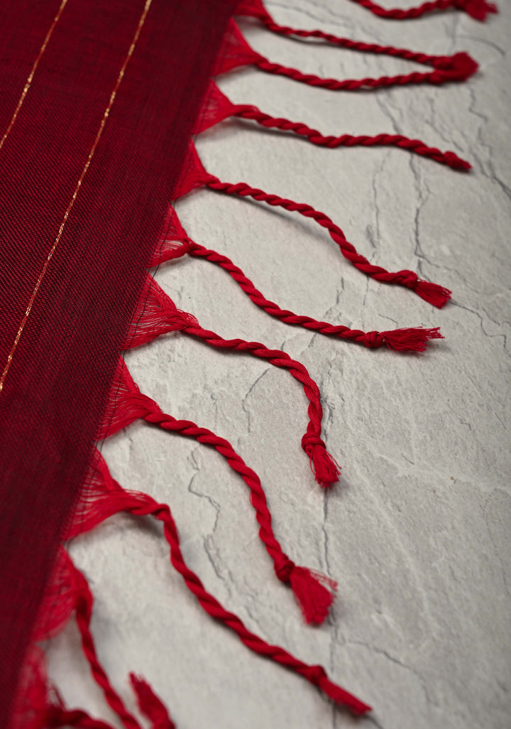 Maroon-Red Reversible Maheshwari Mercerized Cotton Saree with Zari Stripes, No Blouse Piece