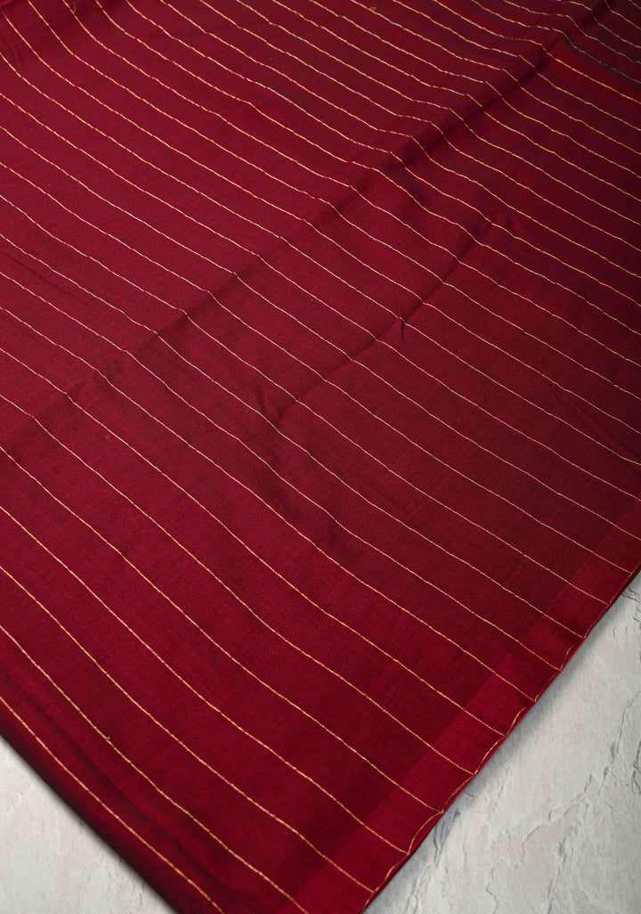 Maroon-Red Reversible Maheshwari Mercerized Cotton Saree with Zari Stripes, No Blouse Piece