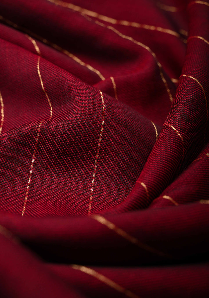 Maroon-Red Reversible Maheshwari Mercerized Cotton Saree with Zari Stripes, No Blouse Piece