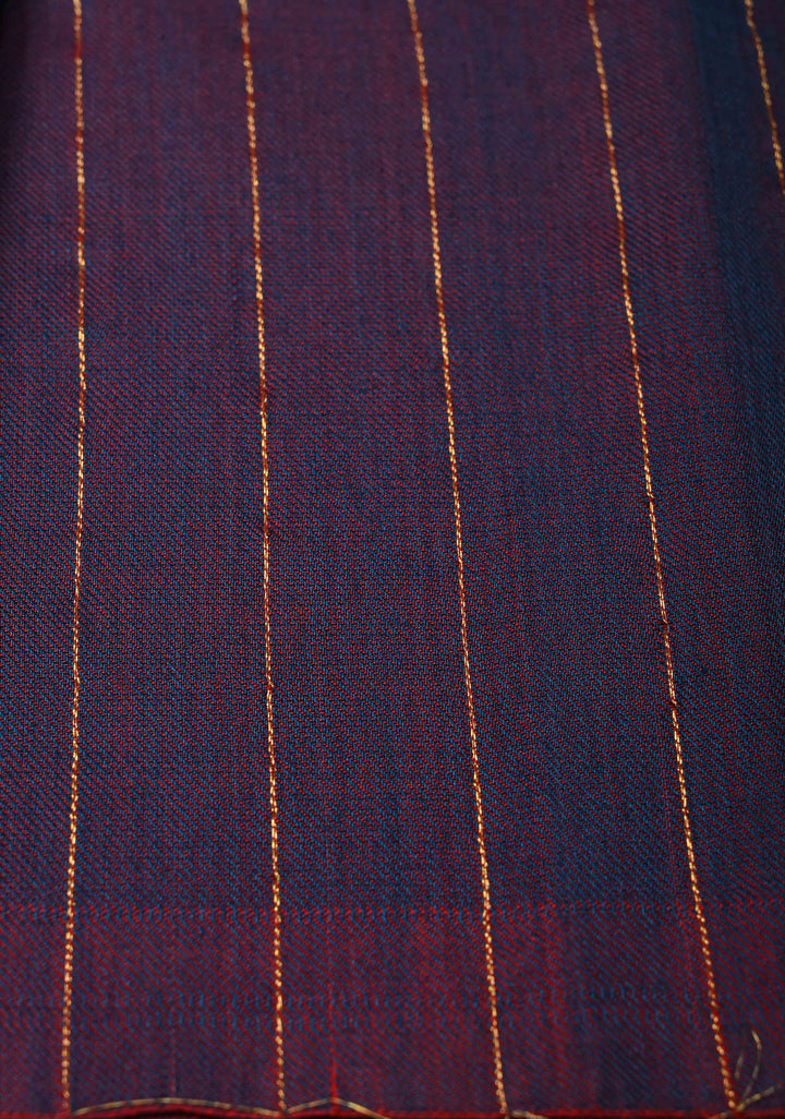 Blue-Red Reversible Maheshwari Mercerized Cotton Saree with Zari Stripes, No Blouse Piece