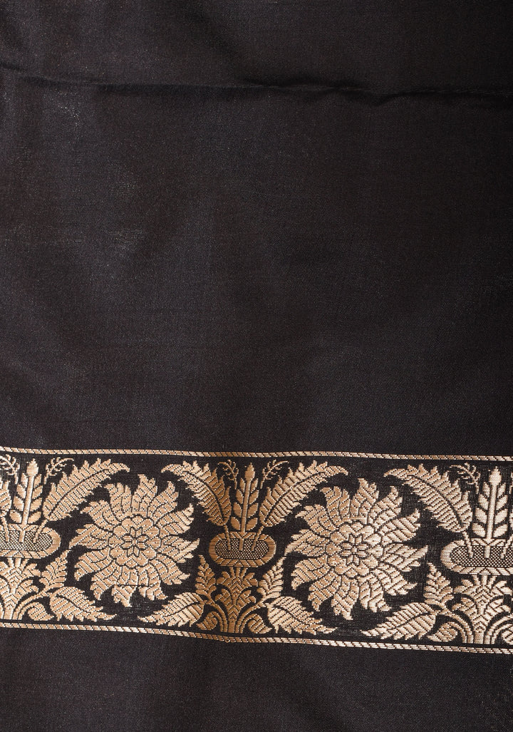 Silver and Gold Vertical Stripes Tissue Banarasi Saree with Black Kadhiyal Borders| SILK MARK CERTIFIED