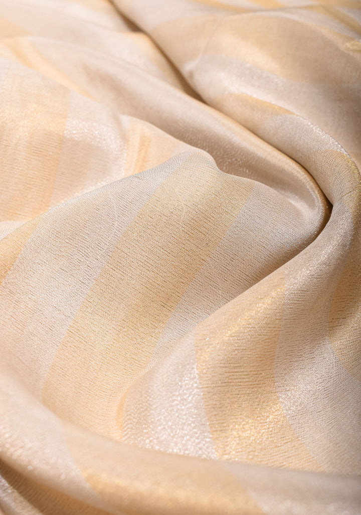 Silver and Gold Vertical Stripes Tissue Banarasi Saree with Black Kadhiyal Borders| SILK MARK CERTIFIED