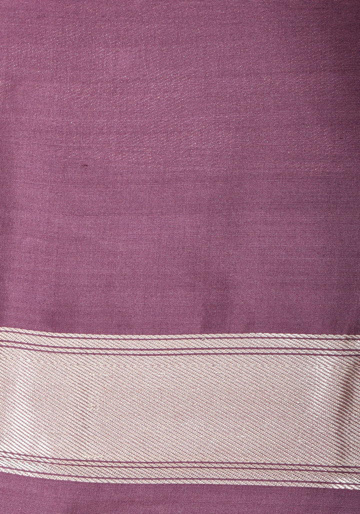 Dusty Mauve Banarasi Katan Silk Saree With alfi scallop borders| SILK MARK CERTIFIED
